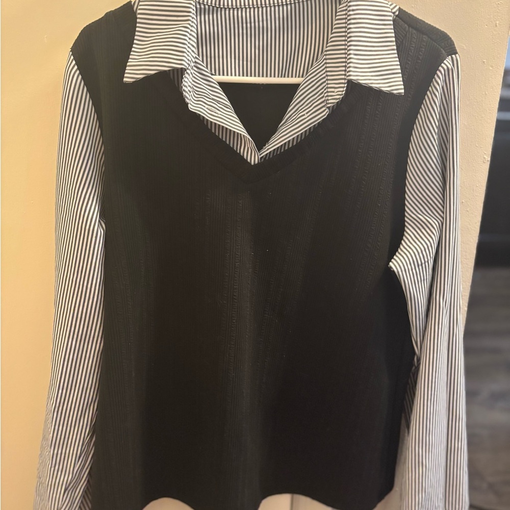 Free gift with any purchase or trade SHEIN Black Knit Vest Collared Shirt